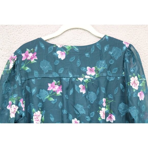 Mi Ami Long Sheer Puff Sleeve Cropped Floral Top-Medium-Elastic Waist-BOHO - Picture 11 of 11